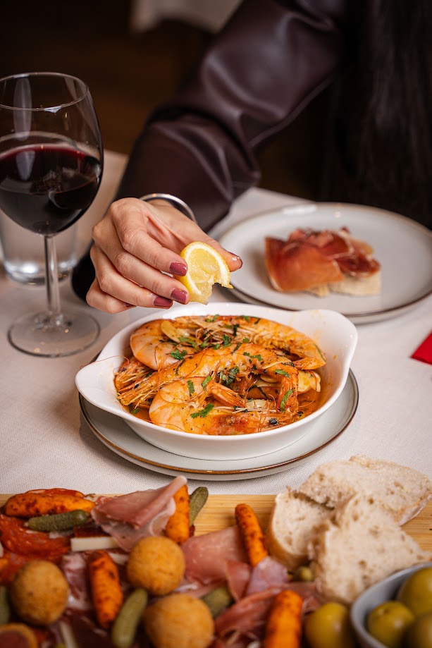Prawns cataplana close-up