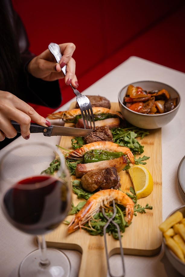 Sharing the mixed grill platter