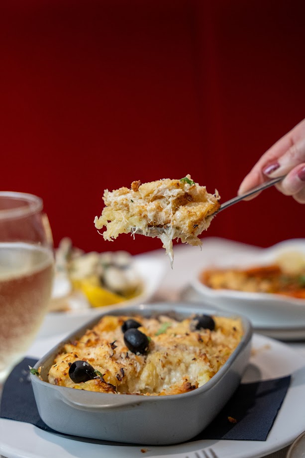 Baked salt cod close-up